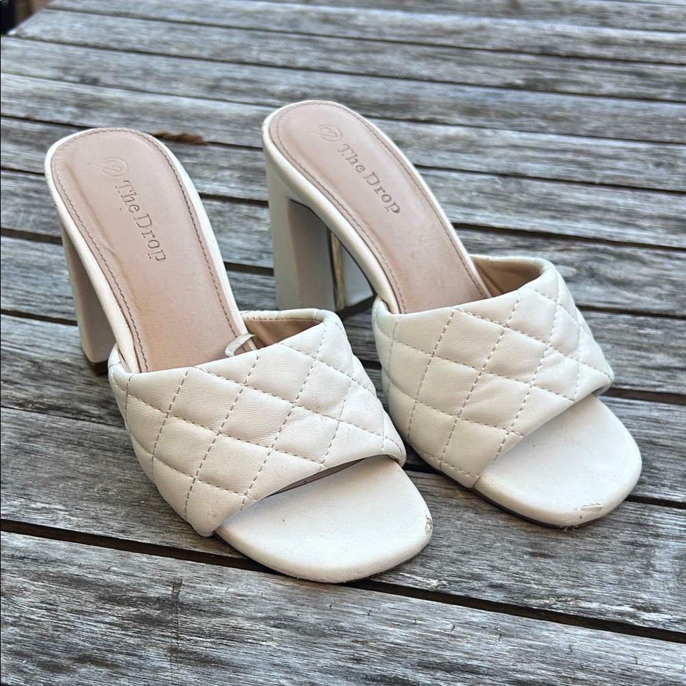 The Drop Women's Cream Quilted Heeled Mules Size 5